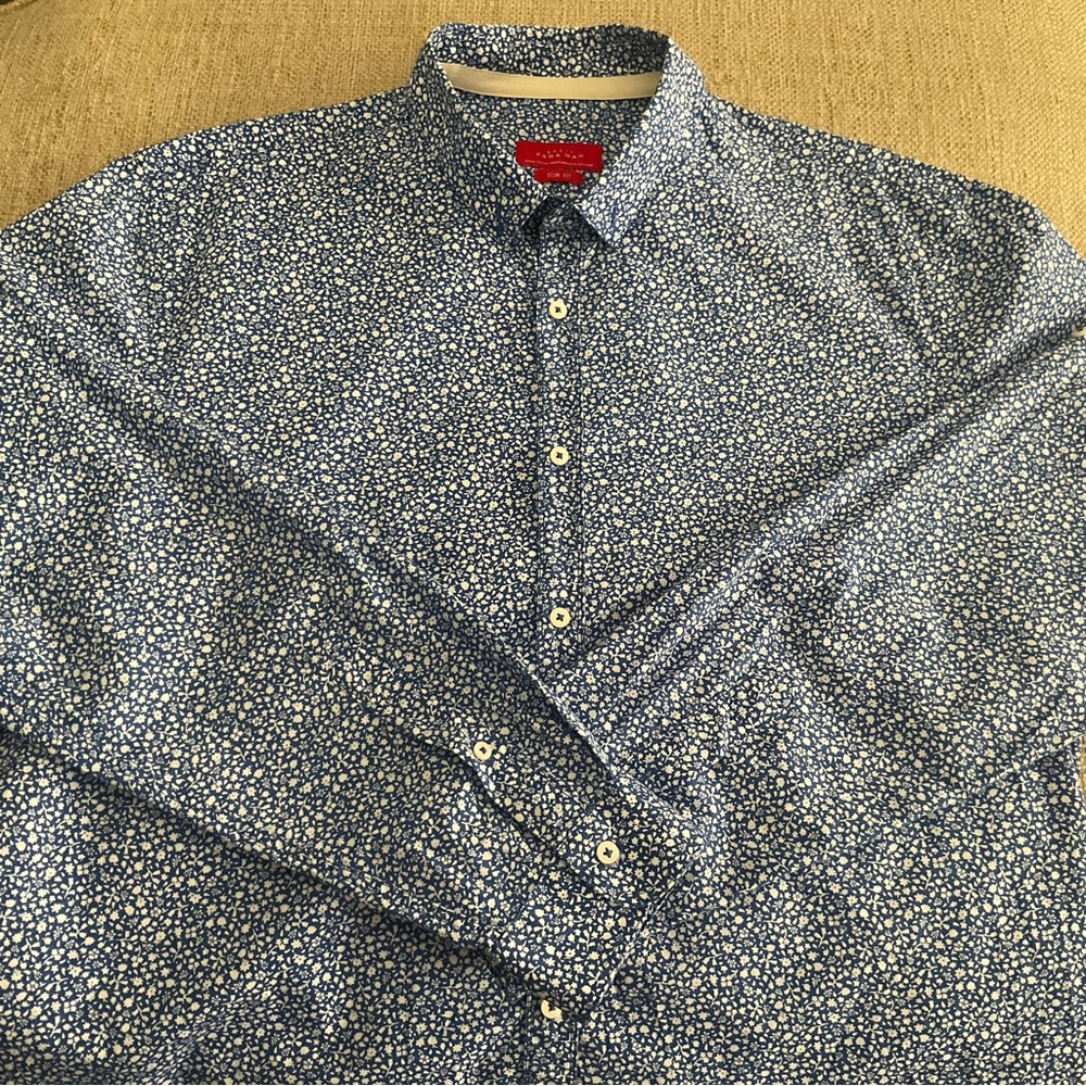 Zara Man Shirt XL Blue Floral Slim Fit